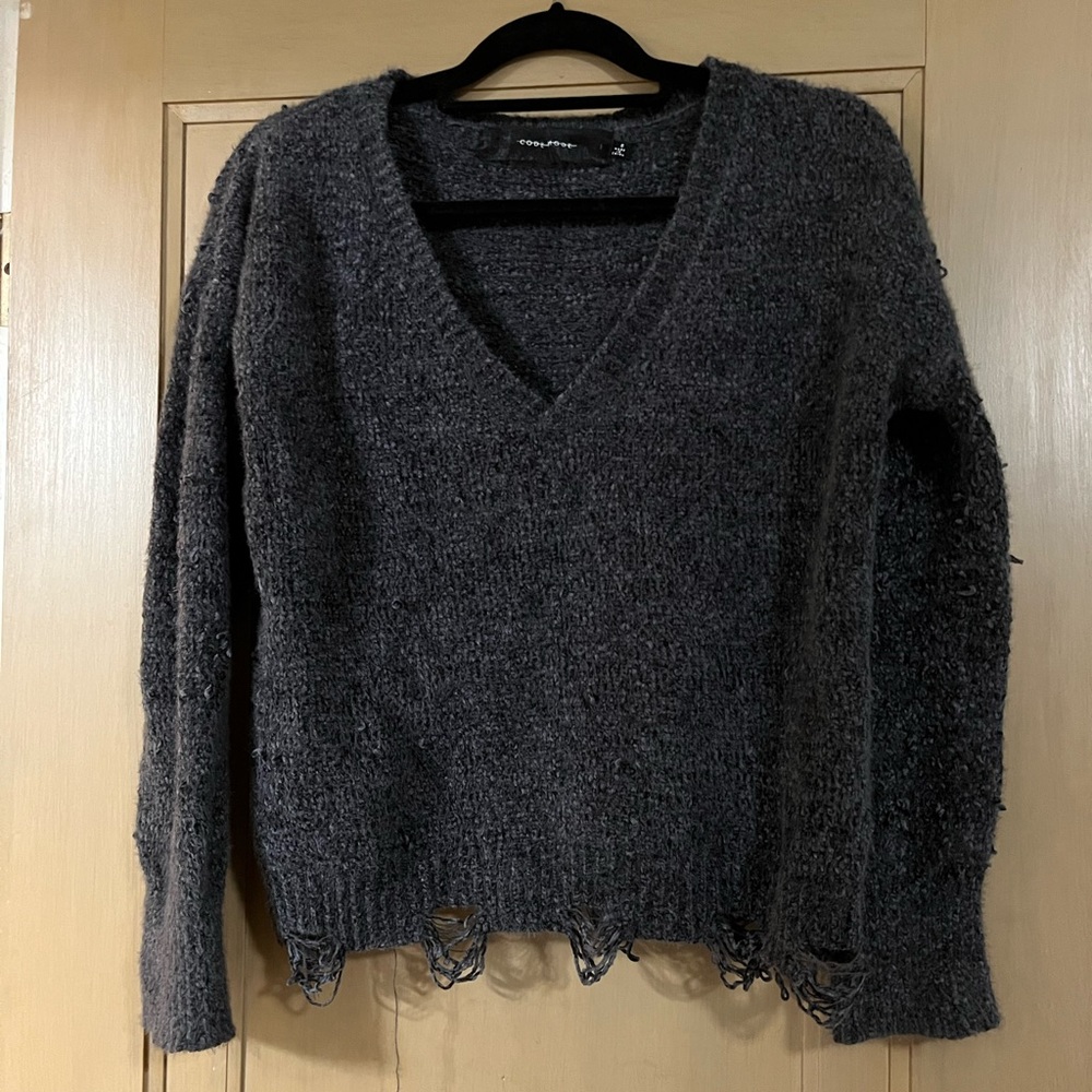 Code X Mode Charcoal Gray Distressed Sweater - Si… - image 1